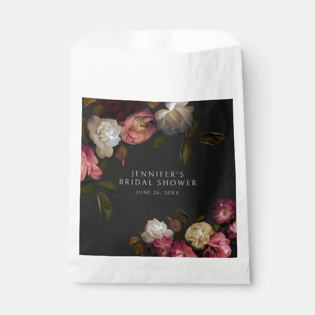 Dark Burgundy & Cream Peonies Black Dusche Geschenktütchen (Vorderseite)