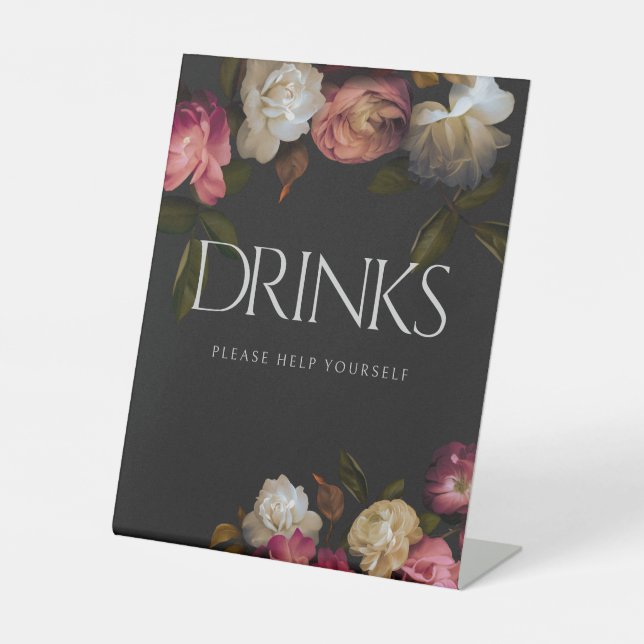 Dark Burgundy & Cream Peonies Black Duwer Drinks Sockelschild (Vorderseite)