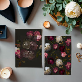 Dark Burgundy Floral Moody Black Elegant Romantic Save The Date