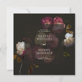 Dark Burgundy Floral Moody Black Elegant Romantic Save The Date