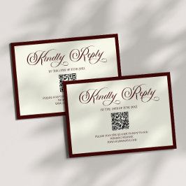 Dark Burgundy Ivory Wedding QR Code RSVP Card Karte