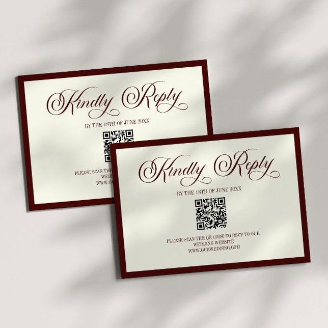 Dark Burgundy Ivory Wedding QR Code RSVP Card Karte (Von Creator hochgeladen)