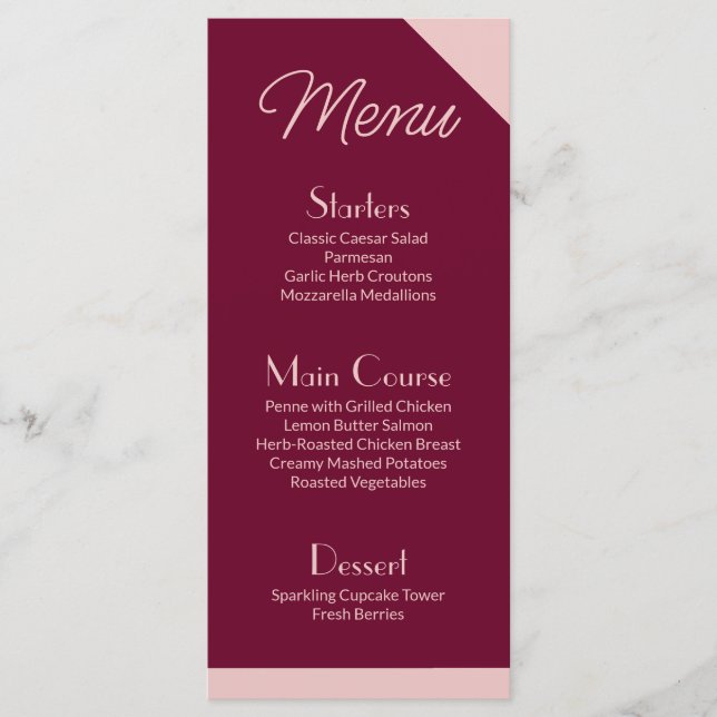 Dark Burgundy Light Pink Flat Menu Menükarte (Vorderseite)