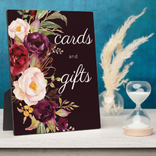 Dark Burgundy Marsala Floral Guestbook Sign Fotoplatte