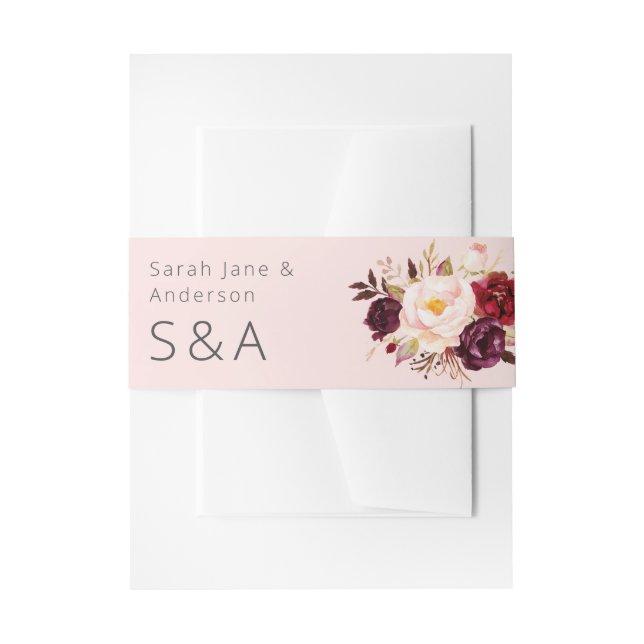 Dark Burgundy Marsala und Pink Floral Pink Einladungsbanderole (Vorderseite Beispiel)