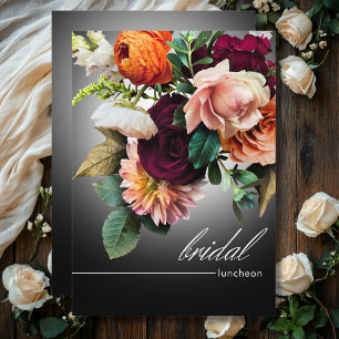 Dark Burgundy & Orange Floral Romance Bridal Lunch Einladung