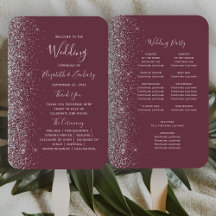 Dark Burgundy Silver Glitzer Edge Wedding Program