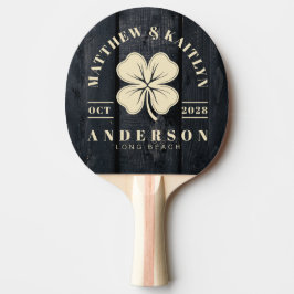Dark Burnt Wood Irish Lucky Clover Wedding Crest Tischtennis Schläger