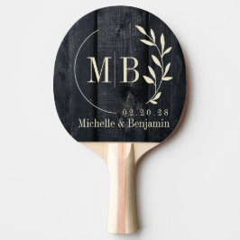 Dark Burnt Wood Leaf Wedding Monogram Tischtennis Schläger