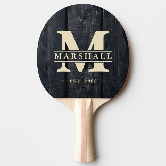 Dark Burnt Wood Monogram & Name Overlay Tischtennis Schläger (Vorderseite)