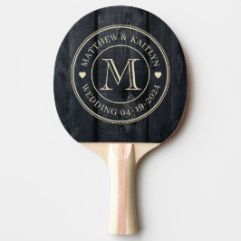 Dark Burnt Wood Wedding Monogram Heart Tischtennis Schläger