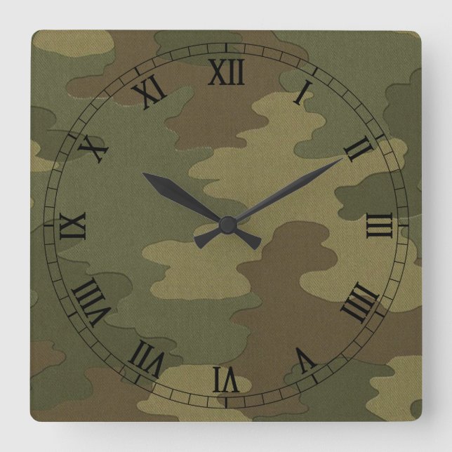 Dark Camouflage Square Roman Numerals Clock Quadratische Wanduhr (Vorderseite)