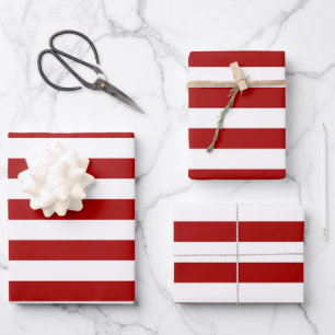 Dark Candy Apple Red and White Stripes Geschenkpapier Set