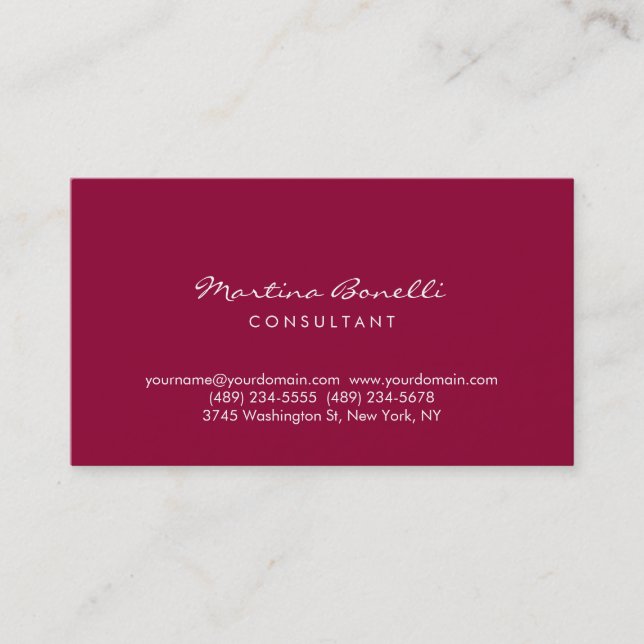 Dark Carmine Minimalistisch Script Business Card Visitenkarte (Vorderseite)