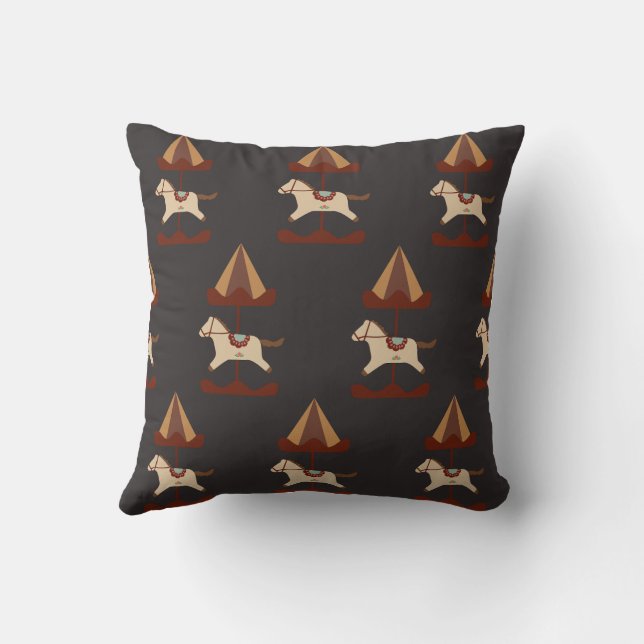 Dark Carousel Horse Pattern Throw Pillow Kissen (Rückseite)