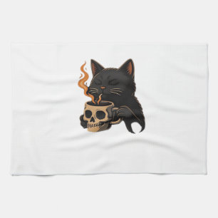 Dark Cat Coffee Mit Totenkopf-Mug Oversized T-Shir Geschirrtuch