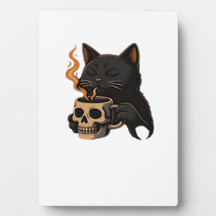 Dark Cat Coffee Mit Totenkopf-Tasse Oversized T-Sh Fotoplatte