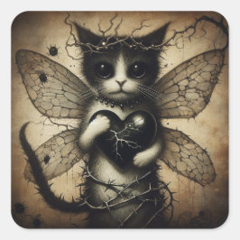Dark Cat Fairy Quadratischer Aufkleber