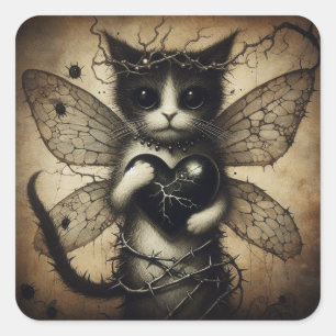 Dark Cat Fairy Quadratischer Aufkleber