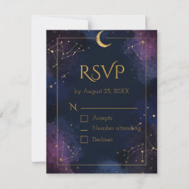 Dark Celestial RSVP Card | Lila Wolken und Navy
