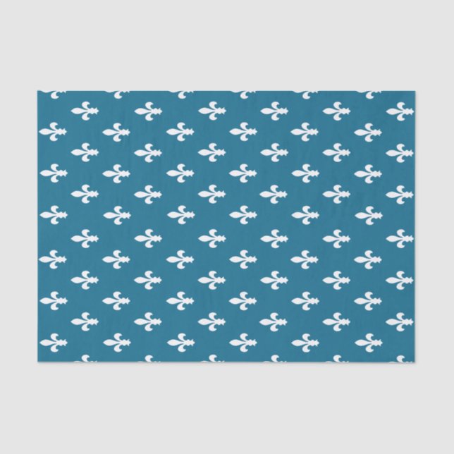 Dark Cerulean Viktorianisch Fleur de Lys Seidenpapier (Vorderseite)