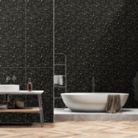 Dark Charcoal Bird & Pine Tree Pattern – Japandi 