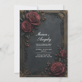 Dark Charcoal Burgundy Rose Floral Wedding Einladung