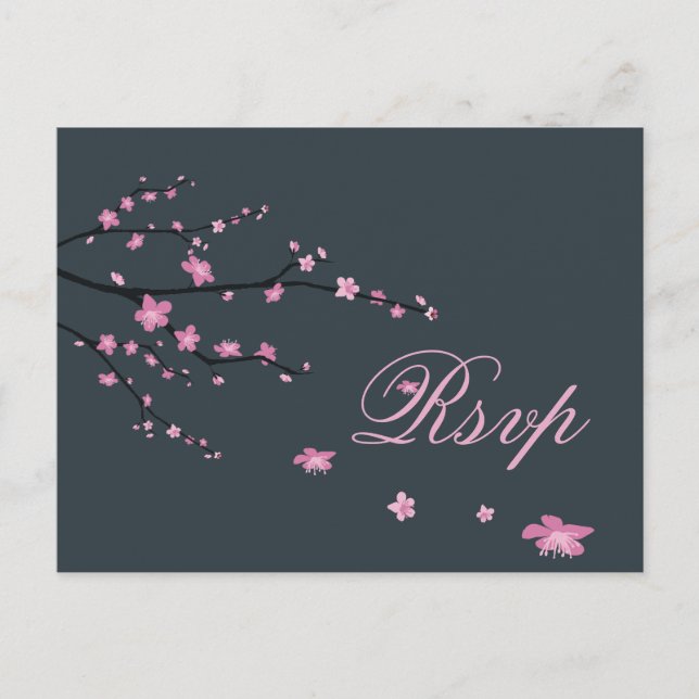 Dark Cherry Blossom Wedding RSVP Postkarten (Vorderseite)