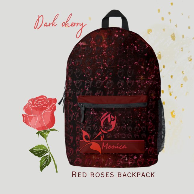Dark Cherry Red Bedruckter Rucksack (Red Roses backpack 2
)