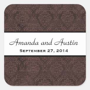 Dark Chocolate Damask Save the Date Wedding V06 Quadratischer Aufkleber
