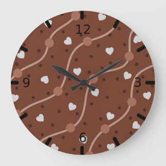 Dark Chocolate Heart Speckled Pattern Große Wanduhr