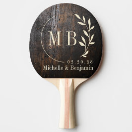 Dark Chopping Block Leaf Wedding Monogram Tischtennis Schläger