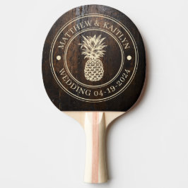 Dark Chopping Block Pineapple Wedding Crest & Name Tischtennis Schläger