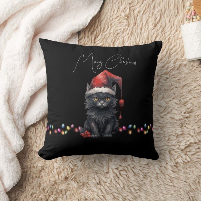Dark Christmas Kitten Red und Kariert Kissen (Von Creator hochgeladen)