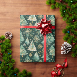 Dark Christmas Trees & Snowflakes Wrapping Paper Geschenkpapier