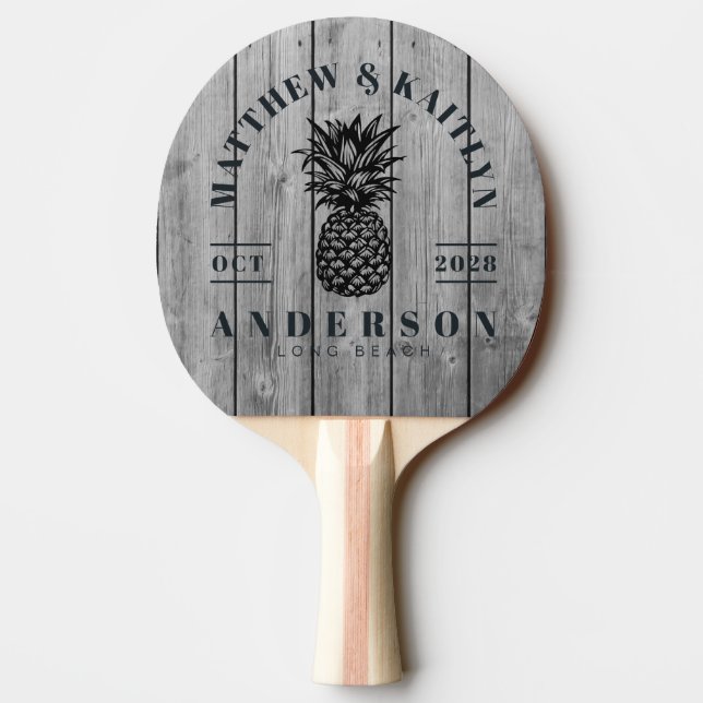 Dark Clean Gray Tropical Pineapple Wedding Crest Tischtennis Schläger (Rückseite)