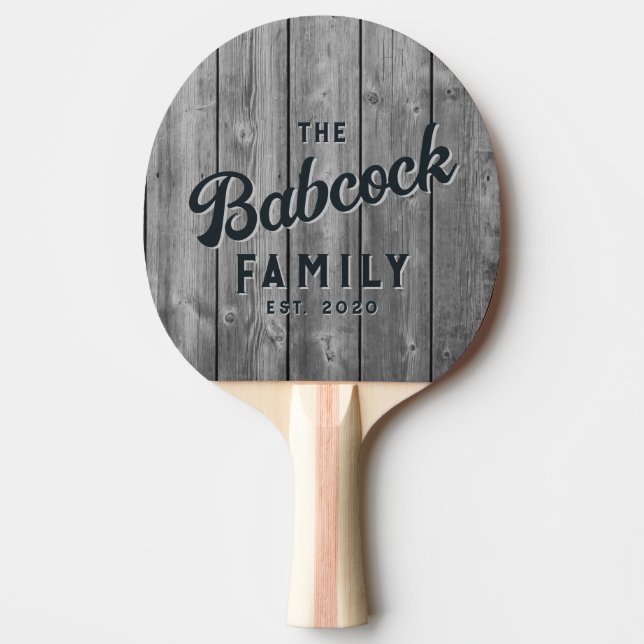 Dark Clean Gray Wood Boards Retro Family Name Tischtennis Schläger (Vorderseite)