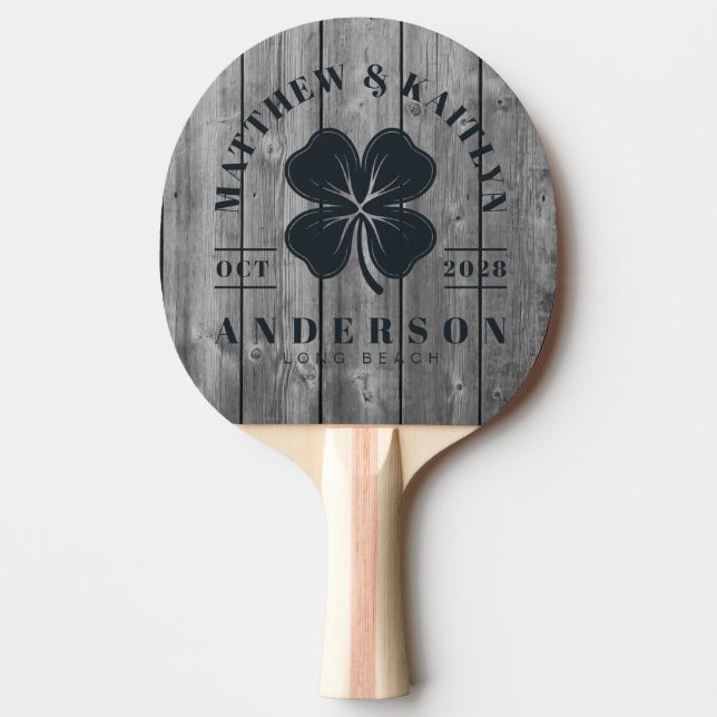 Dark Clean Gray Wood Irish Clover Wedding Crest Tischtennis Schläger (Vorderseite)