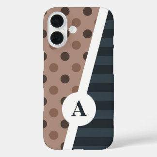 Dark Cocoa Polka Dot and Strip Pattern iPhone 16 Hülle