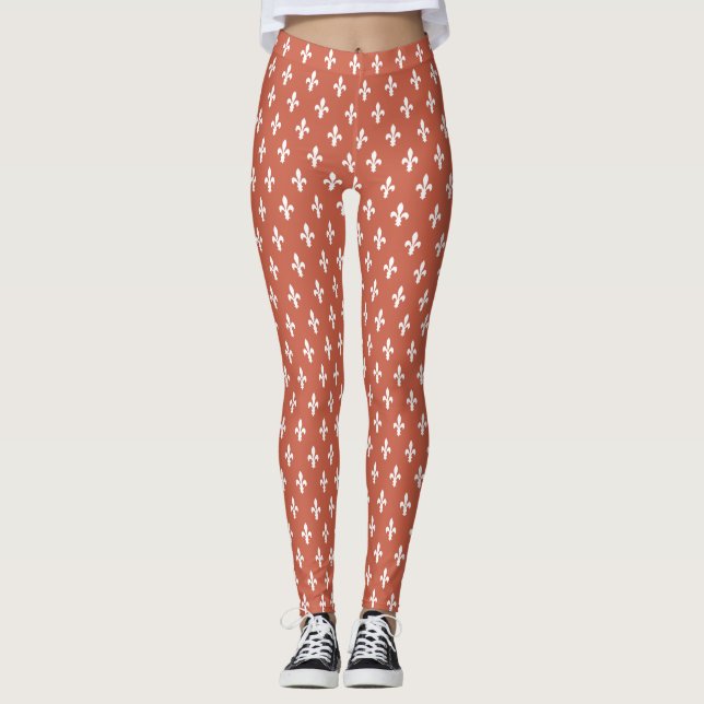Dark Coral Viktorianisch Fleur de Lys Leggings (Vorderseite)