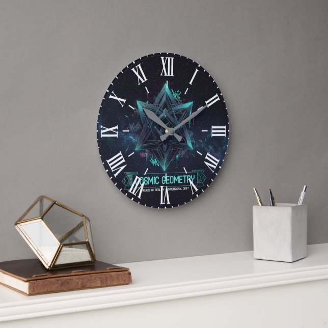Dark Cosmic Geometry Galactic Space Roman Wall Clo Große Wanduhr (Büro)