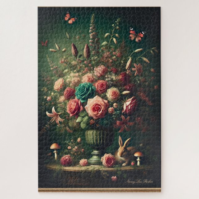 Dark Cotattcore Floral Bunny Mushroom Bouquet Puzzle (Vertikal)