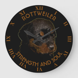 Dark Cute Rottweiler Puppy Große Wanduhr