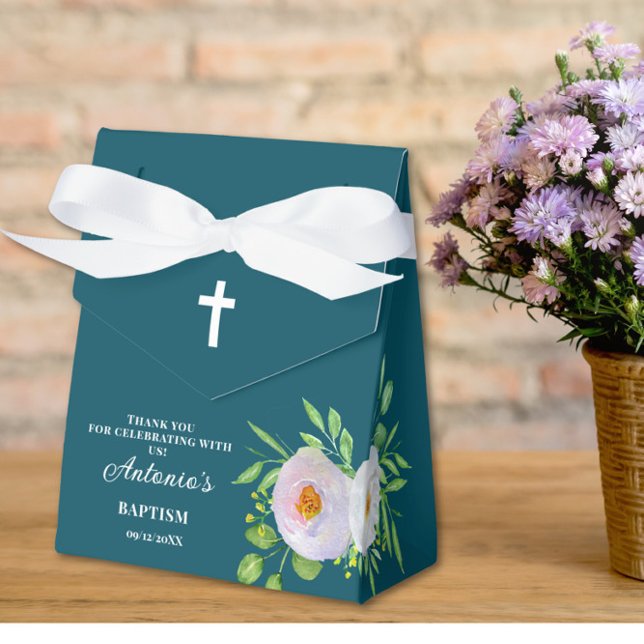 Dark Cyan Baby Boy Baptism Favor Box Geschenkschachtel (Von Creator hochgeladen)