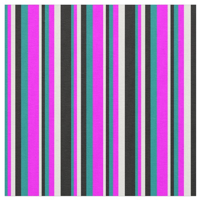 Dark Cyan, Fuchsia, Beige und Schwarz Muster Stoff (Nahaufnahme)