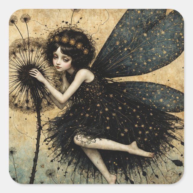 Dark Dandelion Fairy Quadratischer Aufkleber (Vorderseite)