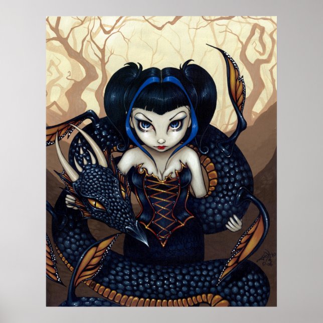 Dark Dragon ART PRINT gotische Fantasy Dragon Art Poster (Vorne)