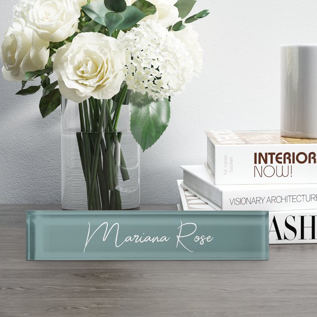 Dark Dusty Aquamarin Elegant Handwriting Script Namensplakette (Von Creator hochgeladen)
