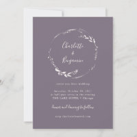 Dark Dusty Lilac Floral Wreath Script Wedding
