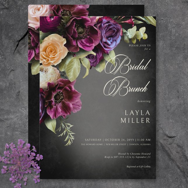Dark Elegant Black Blur Floral Brautparty Einladung (Dark Elegant Black Blur Floral Bridal Shower Invitation)